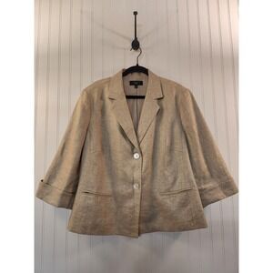 Talbots Woman Gold Metallic Linen Blend Blazer Jacket 3/4 Cuff Sleeve 18W Glam